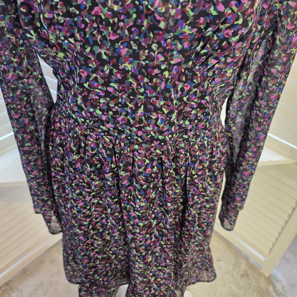 Aqua Floral Long Sleeve Dress - Purple and Teal Med  1372 - Picture 5 of 7